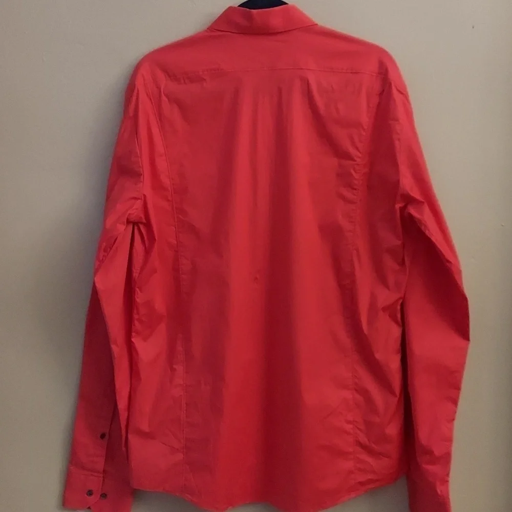 HUGO by Hugo Boss Slim Line Button Down Long Sleeve Coral Dress Shirt - Picture 9 of 12